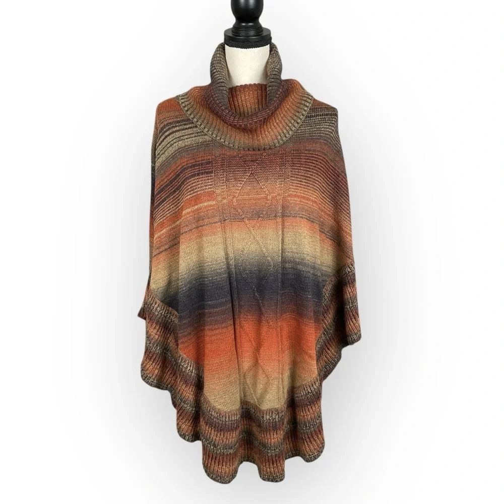 Baciano Bacci Southwest Print Cowl Neck Sweater Cape Womens M Boho Autumn Layers